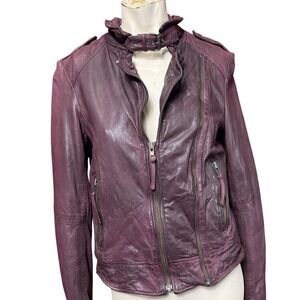 Muubaa Y2K Lamb Leather Biker Jacket Buckle Neck Purple Size 6